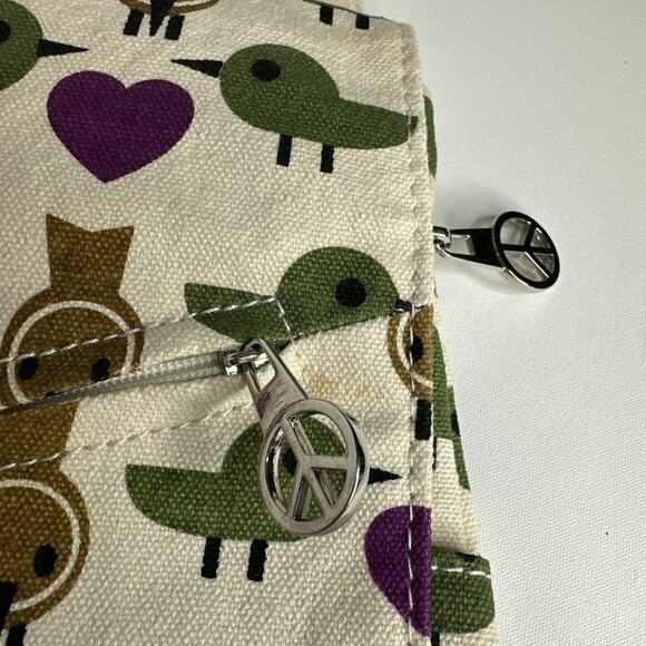 Bungalow 360 Birds Hearts Cream Canvas Crossbody Messenger Bag Multi Pockets - Picture 5 of 16